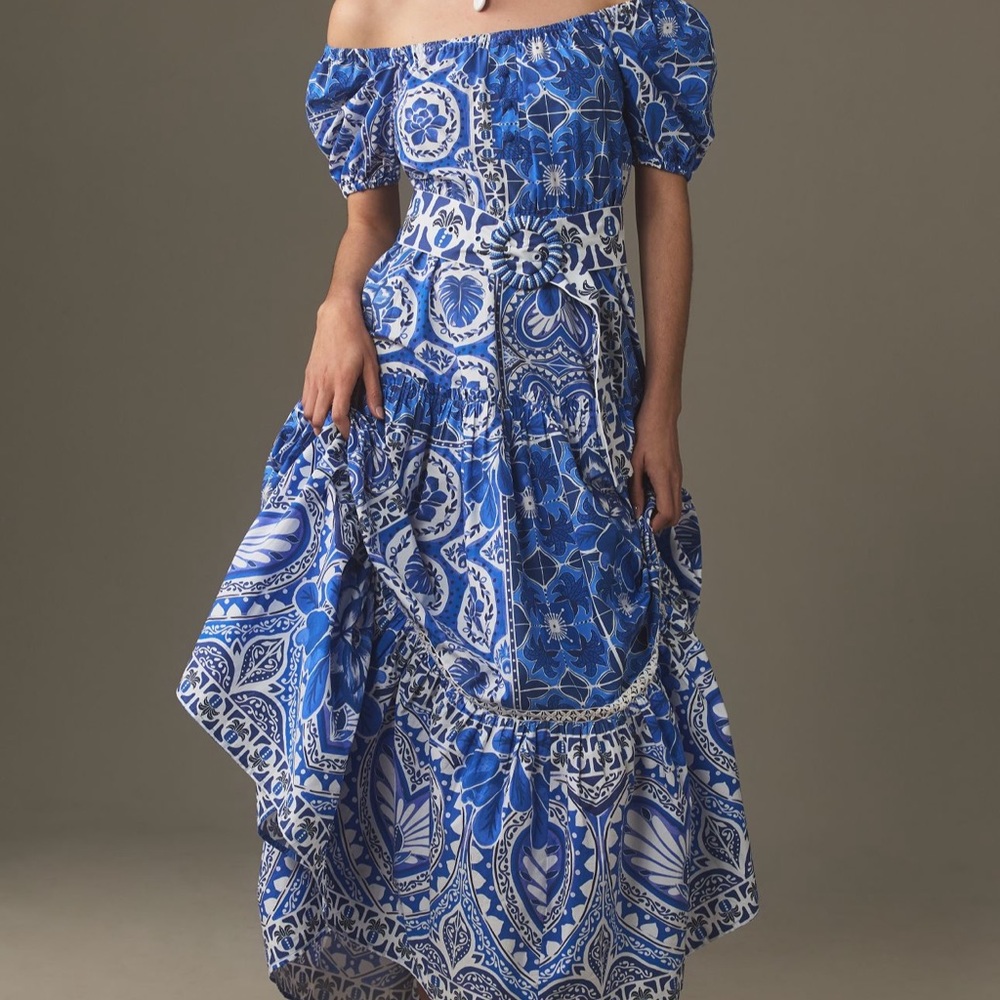 Blue Floral Off-Shoulder Dress